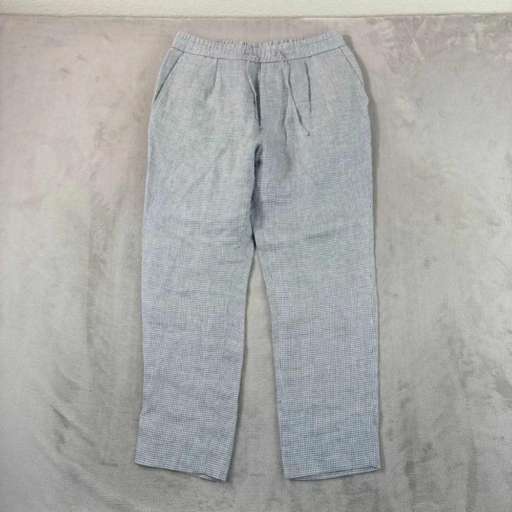 TODD SNYDER Straight Fit 100% Linen Beach Pants Grey Houndstooth Men Medium $395